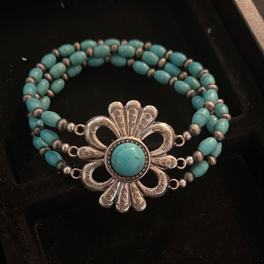Turquoise and Silver Brad Bracelet