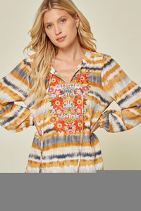 Tie Dye Floral Embroidered Top (Marigold)