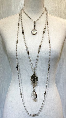Glass Crystal Beads Necklace with Crystal Pendant (Clear) Long