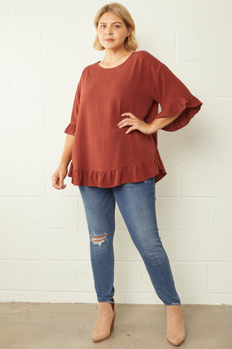 Tatiana Solid Scoop Neck Top (Cinnamon)