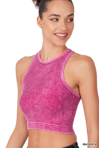Washed Ribbed Seamless Cropped Tank Top (Magenta)