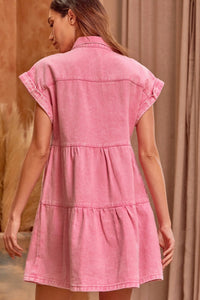Kinsley Dolman Sleeve Tiered Denim Dress (Pink)