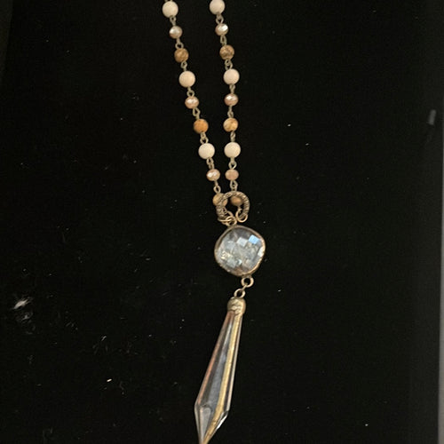 Champagne Beaded  Necklace with Diamond Gem