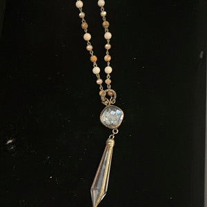 Champagne Beaded  Necklace with Diamond Gem