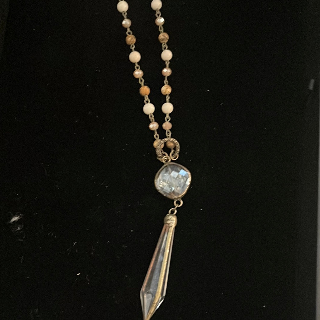 Champagne Beaded  Necklace with Diamond Gem