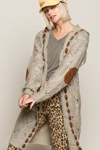 Hoodie Cardigan with Elbow Patch (Beige)