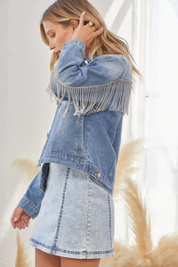 Rhinestone Denim Jacket (Light Blue)