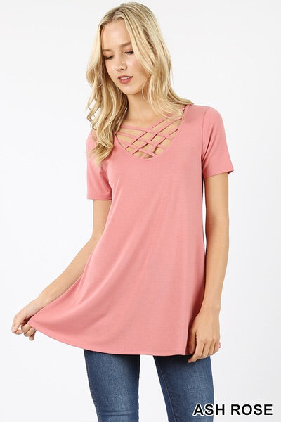 Brittany Criss Cross Top (Ash Rose)