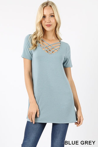 Brittany Criss Cross Top (Blue Grey)