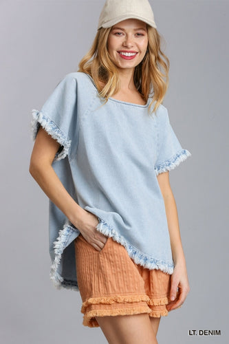 Denim Short Sleeve Pintuck (Light Denim)