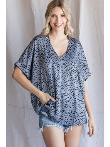 Hannah Dolman Sleeve Leopard Top (Blue.Grey)