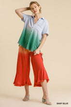 Maddy Dip Dye Button Down Frayed Top (Blue/Green)