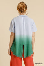 Maddy Dip Dye Button Down Frayed Top (Blue/Green)