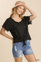Willow Front Tie Frayed Top (Black)