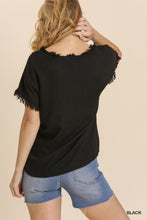 Willow Front Tie Frayed Top (Black)