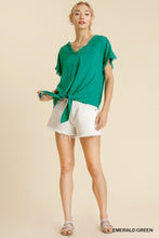 Willow Front Tie Frayed Top (Emerald)