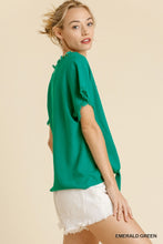 Willow Front Tie Frayed Top (Emerald)