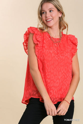 Tanissa Leopard Jacquard Top (Tomato Red)
