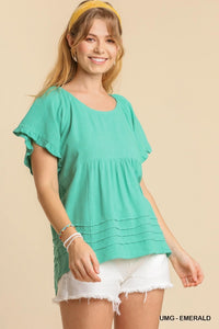 Layla Ruffle Sleeve Babydoll (Emerald)