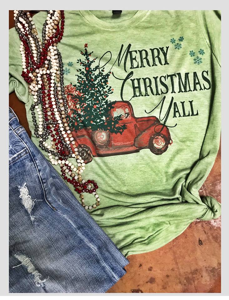 Merry Christmas Y'all Red Truck T-Shirt