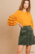 Corduroy Button Front Skirt (Olive)