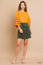 Corduroy Button Front Skirt (Olive)