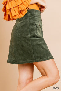 Corduroy Button Front Skirt (Olive)