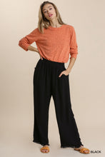 Wide Leg Pant with Frayed Hem (Black)