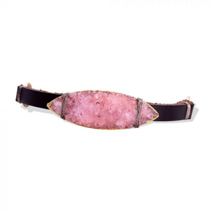 Leather Pink Druzy Stone Bracelet