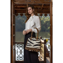 Zebra Cowhide and Leather Tote Bag
