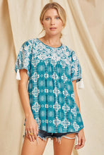 Phoenix Sun Embroidered Top (Teal)