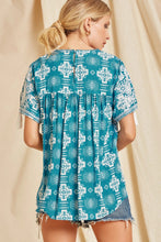 Phoenix Sun Embroidered Top (Teal)