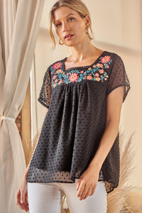 Swiss Dot Embroidered Top (Black)