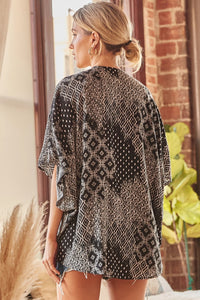 Printed Embroidered Kimono (Black Multi)