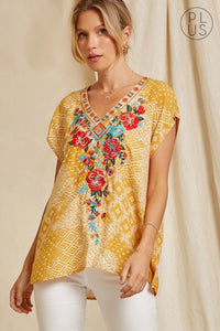 Kara Floral Embroidered Printed Top (Marigold)