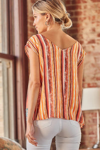 Striped Dolman Sleeve Embroidered Top (Multi)