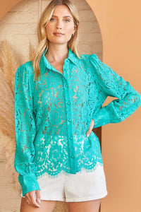 Holly Long Sleeve Lace Blouse (Emerald)