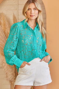 Holly Long Sleeve Lace Blouse (Emerald)