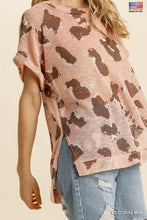 Madeline Leopard Print Gauge Short Sleeve Knit Top (Coral Mix)