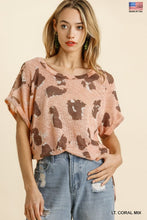 Madeline Leopard Print Gauge Short Sleeve Knit Top (Coral Mix)