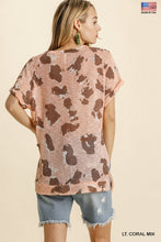 Madeline Leopard Print Gauge Short Sleeve Knit Top (Coral Mix)