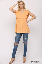 Texture and Split Neck Babydoll Top (Cantalope)