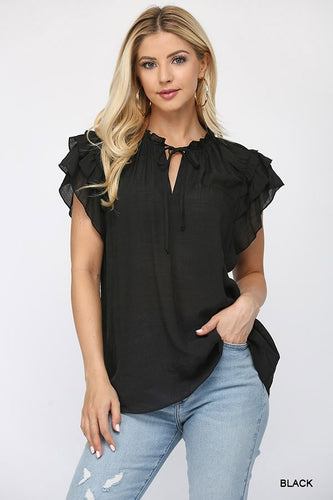 Caroline Tiered Ruffle Sleeve Blouse (Black)