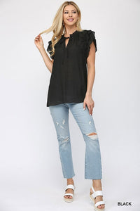 Caroline Tiered Ruffle Sleeve Blouse (Black)