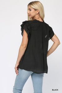 Caroline Tiered Ruffle Sleeve Blouse (Black)