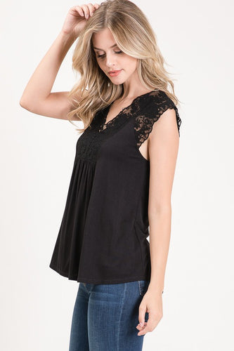 Eva Sleeveless Lace Top (Black)