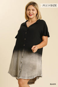 Ellie Bleached Dip Dye Button Down Curvy (Black)