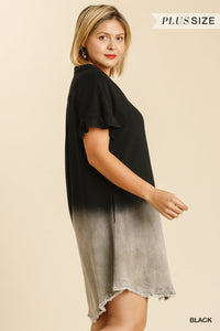 Ellie Bleached Dip Dye Button Down Curvy (Black)